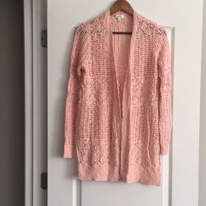 Mudd Light Pink Long Crochet-like Cardigan Small Cotton Blend